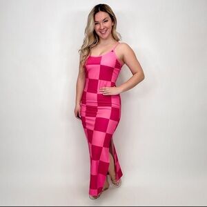 Pink Checkered Maxi Dress Size 2XL